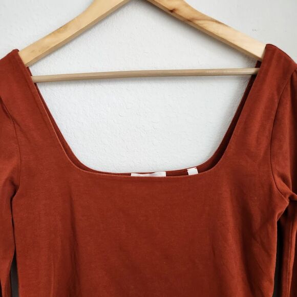 Vince Stretch Pima Cotton Square-Neck Long Sleeve Top | Size M - Picture 4 of 8